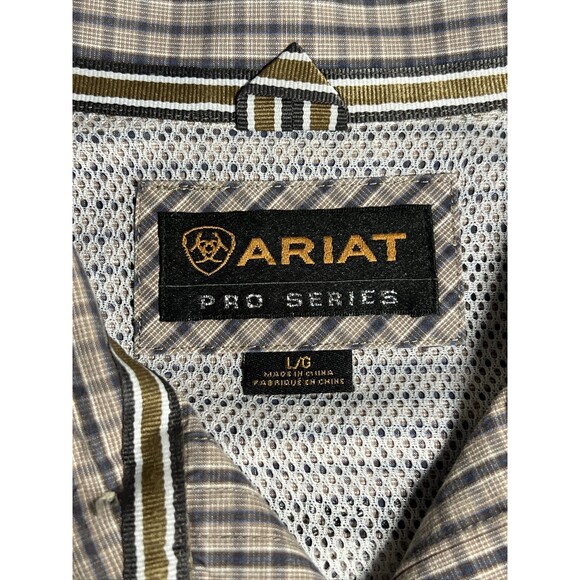 Ariat Pro Series Long Sleeve Button Down Shirt Mens Size L Blue Checkered - Picture 5 of 7